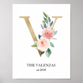 Impresión de monograma, letra V, regalo de boda, g