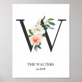 Impresión de monograma, letra W, regalo de boda, g