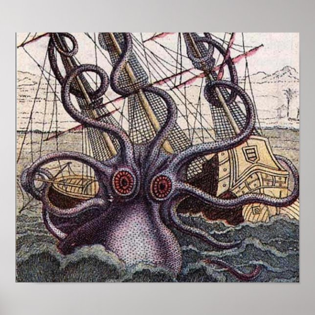 Impresión de monstruos de mar de época (Frente)