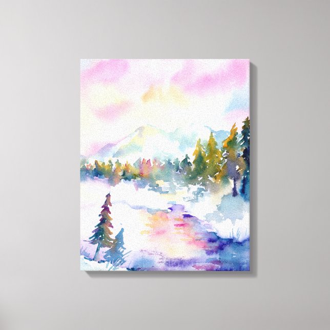 Impresión de montaña de nieve de color agua (Anverso)