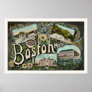 Impresión de monumentos históricos de Boston vinta