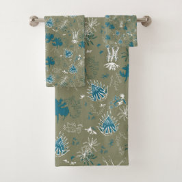 Impresión de mosaicos botánicos en verde verde azu