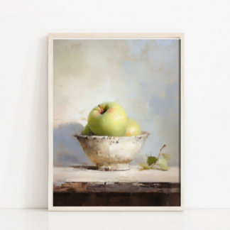 Impresión de naturaleza muerta de manzana rústica,