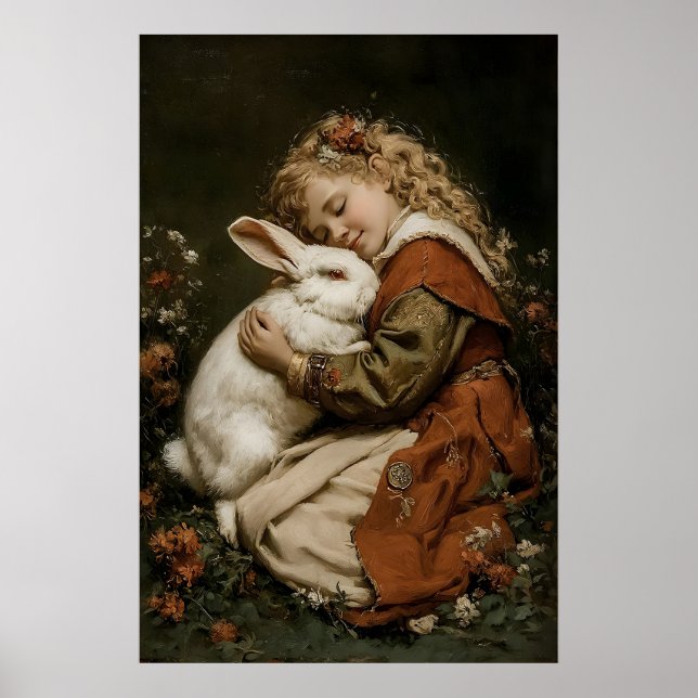 Impresión de niña y conejo, impresión de conejo an (Frente)