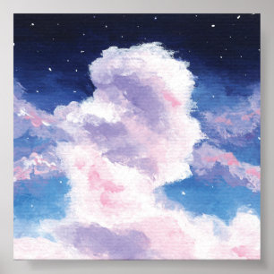 Impresión de nubes azules y rosas, papel Poster de