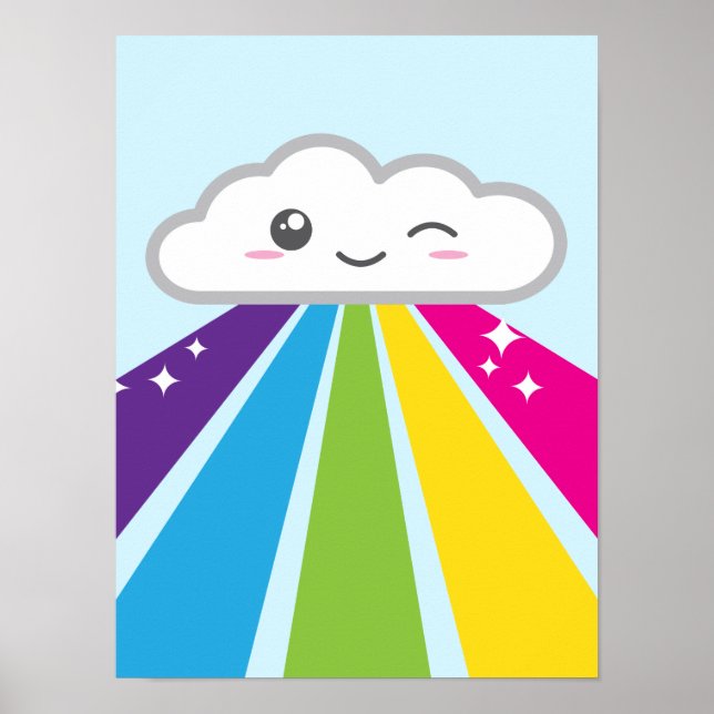 Impresión de nubes kawaii y Posters arcoiris (Frente)