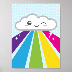 Impresión de nubes kawaii y Posters arcoiris