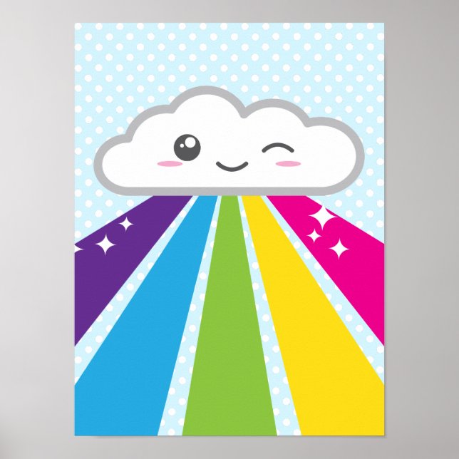 Impresión de nubes kawaii y Posters arcoiris (Frente)