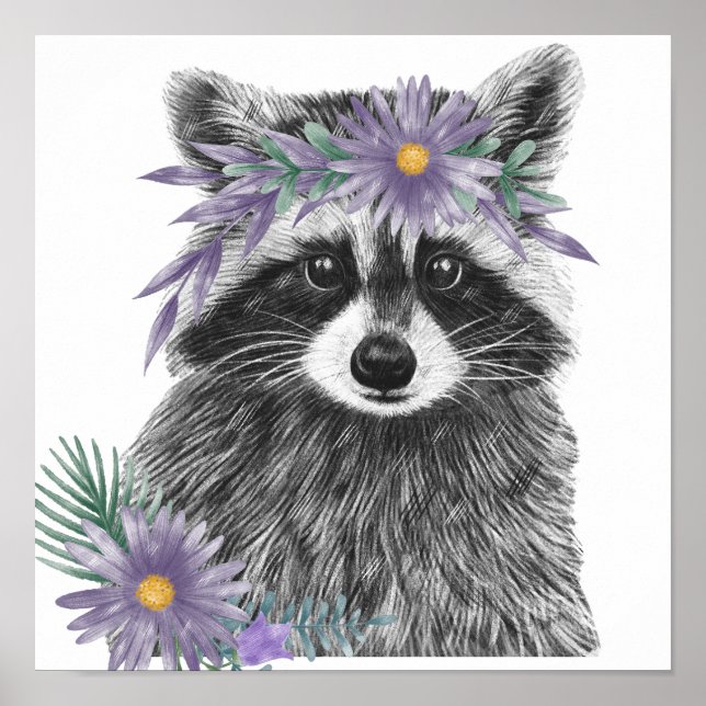 Impresión de Nursera Floral de Raccoon Baby | Impr (Frente)