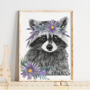 Impresión de Nursera Floral de Raccoon Baby Impr