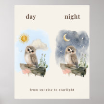 Impresión de nursery de búho día y noche
