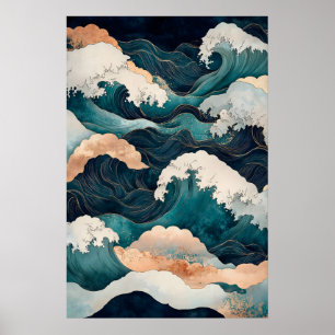 Impresión de ola del océano japonés estilo Ukiyo-e