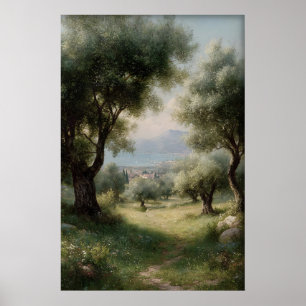 Impresión de olivar, paisaje de primavera digital,