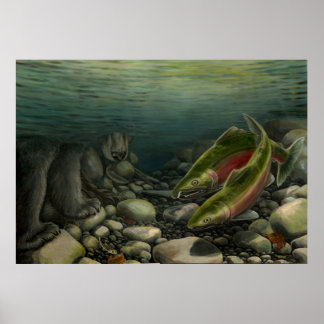Impresión de oso de pesca de Poster de la naturale