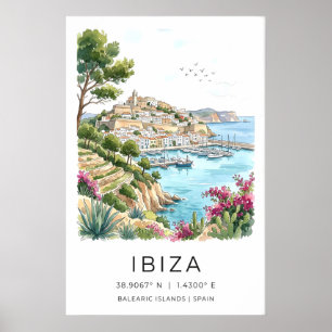 Impresión de paisaje de Ibiza Acuarela Escena de c