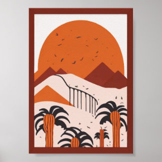 Impresión de paisaje de palmeras del sol del desie