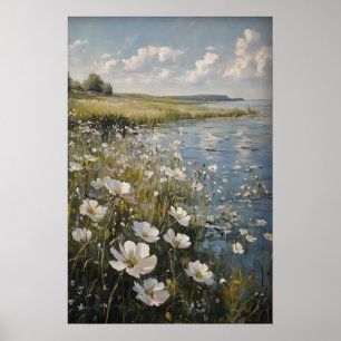 Impresión de paisaje de primavera, campo de flores