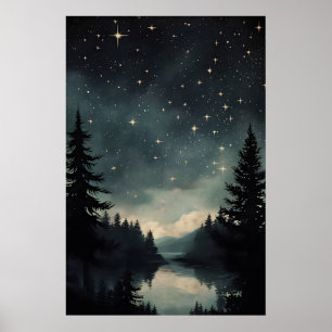 Impresión de paisaje nocturno de observación de es