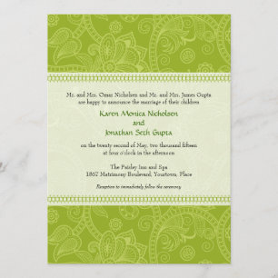 Impresión de Paisley en la invitación verde de la