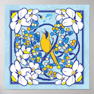 Impresión de pájaro cantor estilo Art Nouveau 12x1
