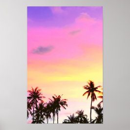 Impresión de palmeras tropicales de atardecer