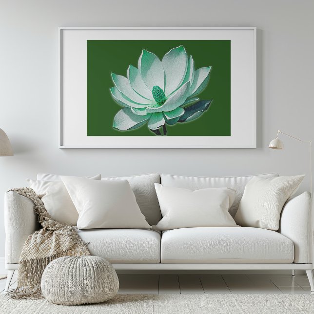 Impresión de pared de acuarela de flores de Magnol (Green Magnolia Flower Watercolor Wall Art Print Mockup 1)