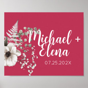Impresión de pared de Boda floral magenta y blanca
