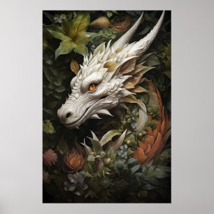 Impresión de pared de dragón floral, Mystical Dark