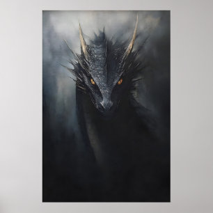 Impresión de pared de dragón negro, goblincore som