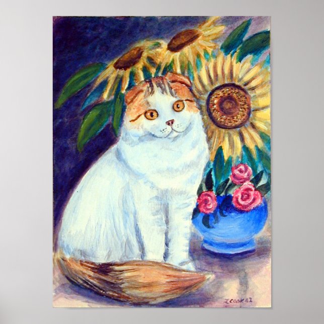 Impresión de pared de gato plegado de Escocia (Frente)