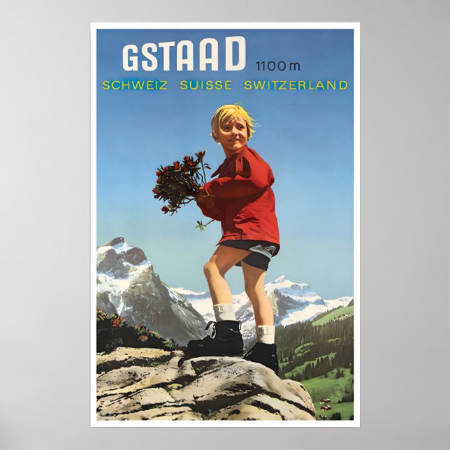 Impresión de pared de Gstaad Suiza Póster de esquí (Frente)