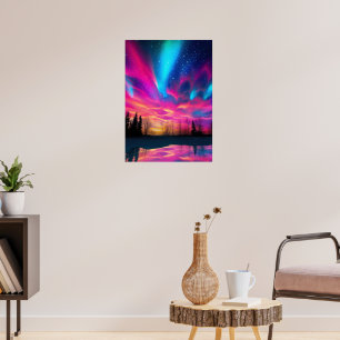 Impresión de pared de luces boreales brillante y c