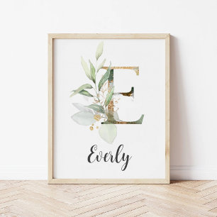 Impresión de pared de nombre de vivero de monogram