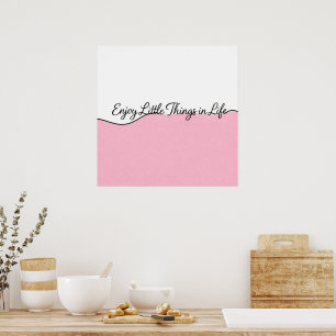 Impresión de pared elegante en cursiva rosa y blan