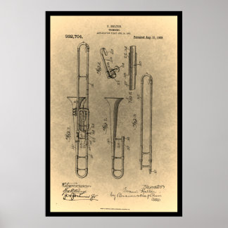 impresión de patente trombón retro Vintage