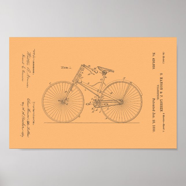 Impresión de Patentes de Velocipede Bicicleta Vint (Frente)