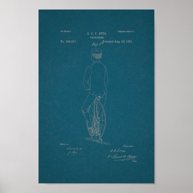 Impresión de Patentes de Velocipede Bicicleta Vint (Frente)