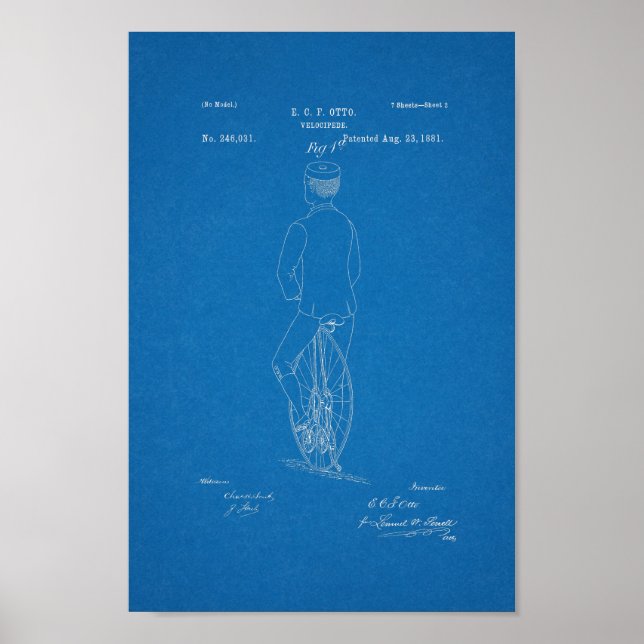 Impresión de Patentes de Velocipede Bicicleta Vint (Frente)