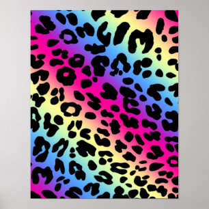Impresión de patrón Neon Rainbow Leopard