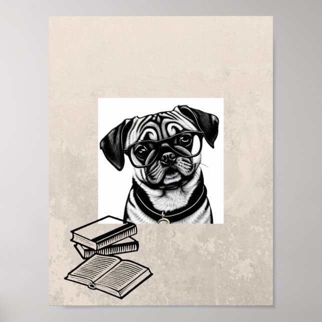Impresión de perro de pug con gafas (Frente)