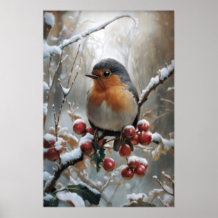 Impresión de petirrojo de Navidad, arte vintage de