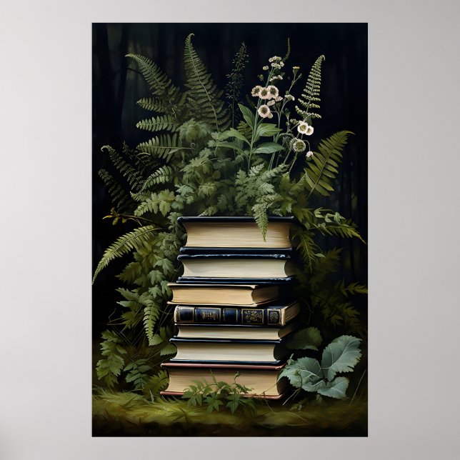 Impresión de pila de libros de helechos florales,  (Frente)