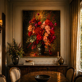 Impresión de pintura al óleo de ramillete floral v