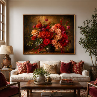 Impresión de pintura al óleo de vibrante ramo flor