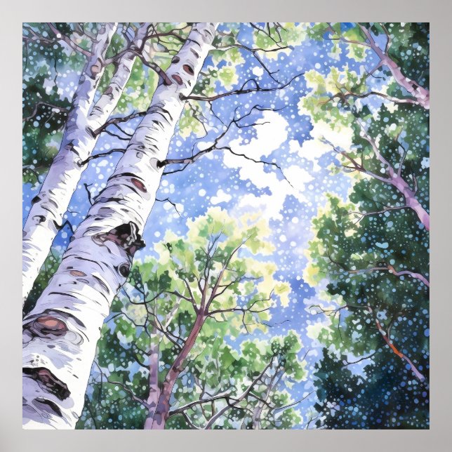 Impresión de pintura de acuarela de bosque (Frente)