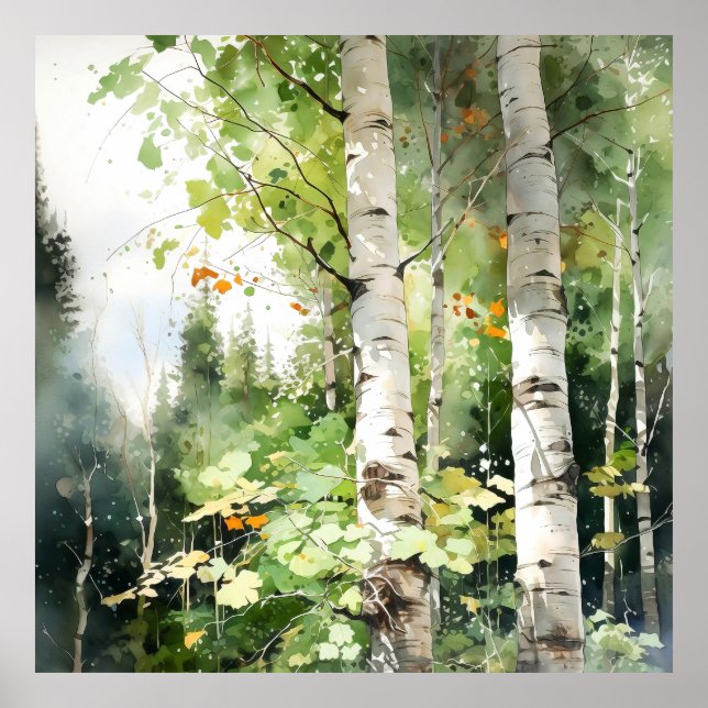 Impresión de pintura de acuarela de bosque (Frente)