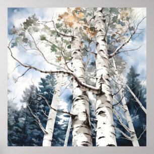 Impresión de pintura de acuarela de bosque