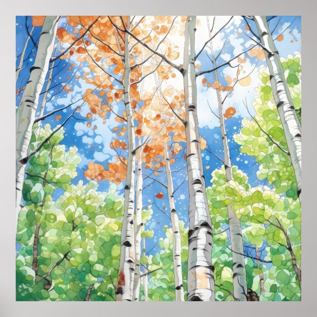 Impresión de pintura de acuarela de bosque (Frente)