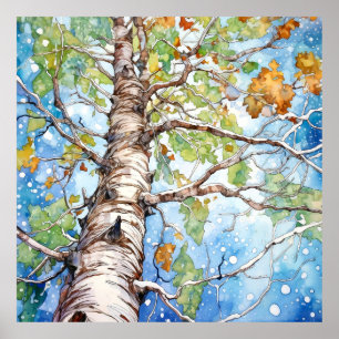 Impresión de pintura de acuarela de bosque