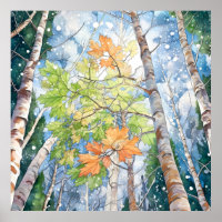 Impresión de pintura de acuarela de bosque